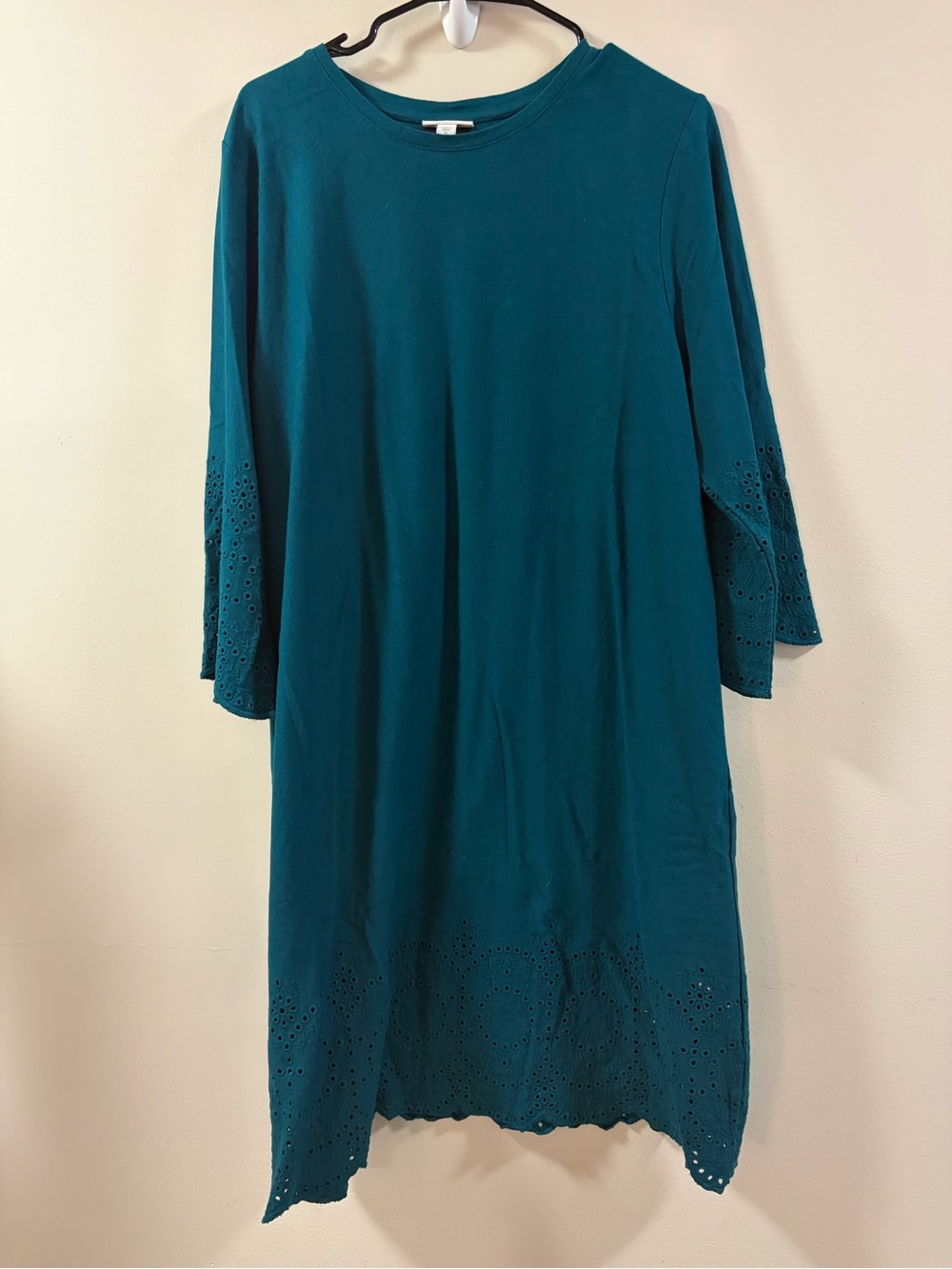 Teal Eyelet-Trim Shift Dress-j Jill